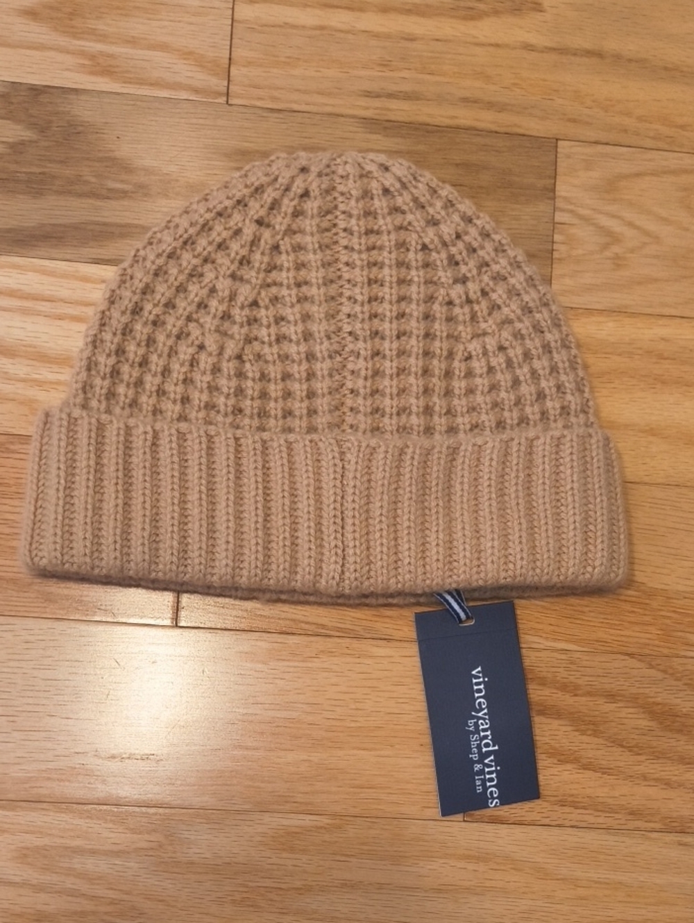 Vineyard Vines Waffle Cuffed Beanie Cashmere Camel One Size NWT